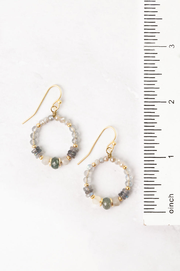 Equinox Moonstone, Labradorite, Aquamarine Hoop Earrings