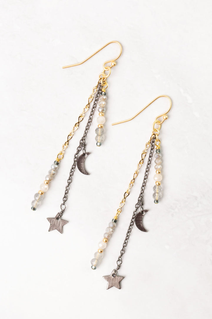 Equinox Moonstone, Labradorite Dangle Earrings