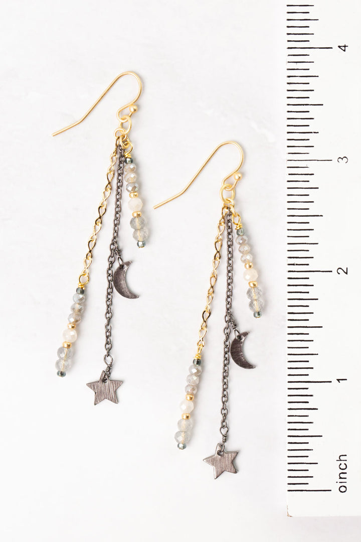 Equinox Moonstone, Labradorite Dangle Earrings