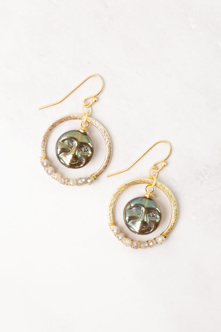 Equinox Moonstone, Czech Glass Statement Earrings