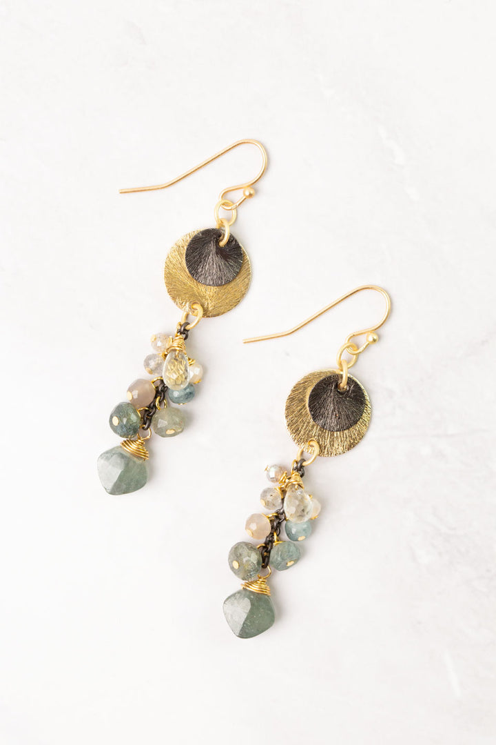 Equinox Moonstone, Aquamarine, Labradorite Cluster Earrings