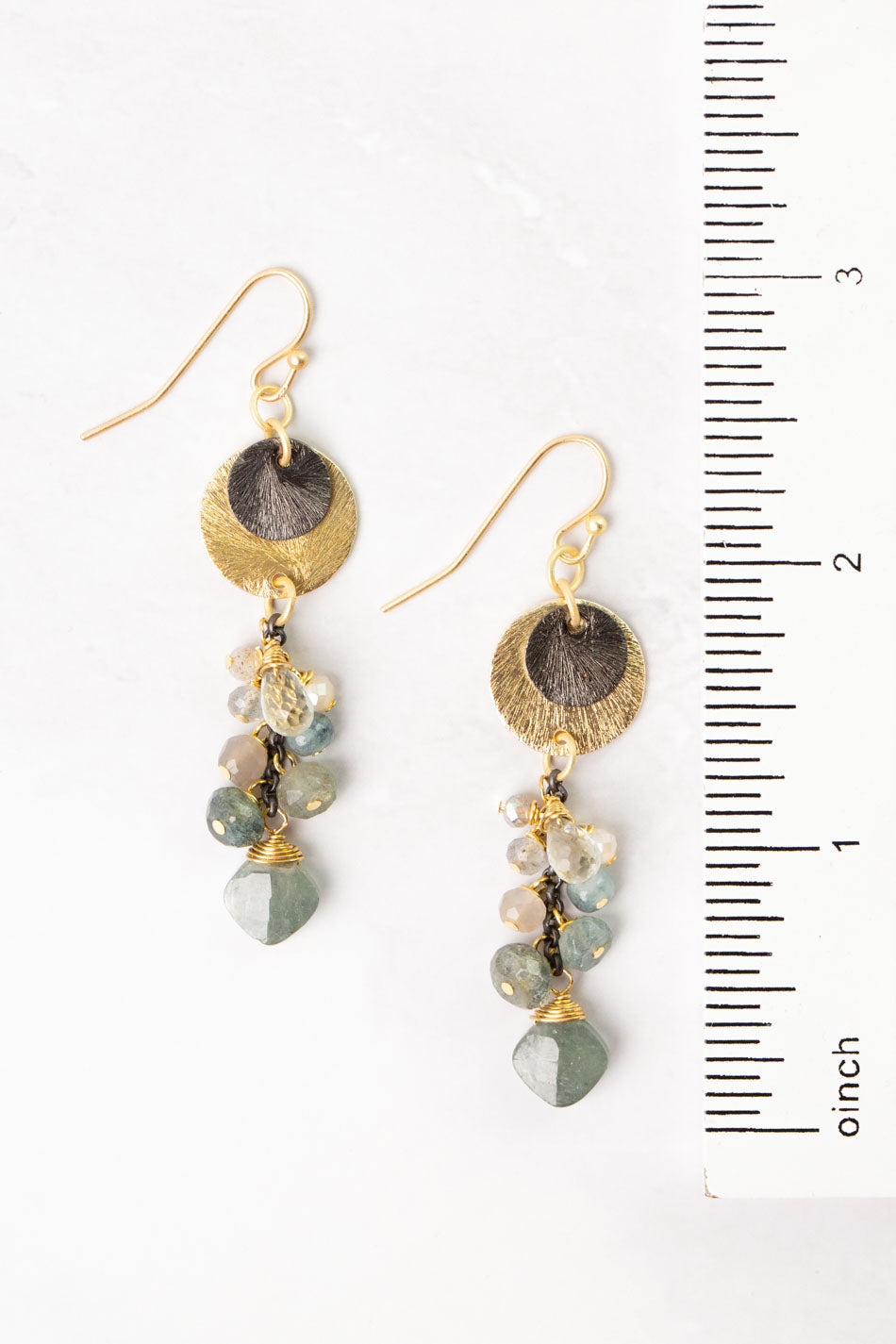 Equinox Moonstone, Aquamarine, Labradorite Cluster Earrings