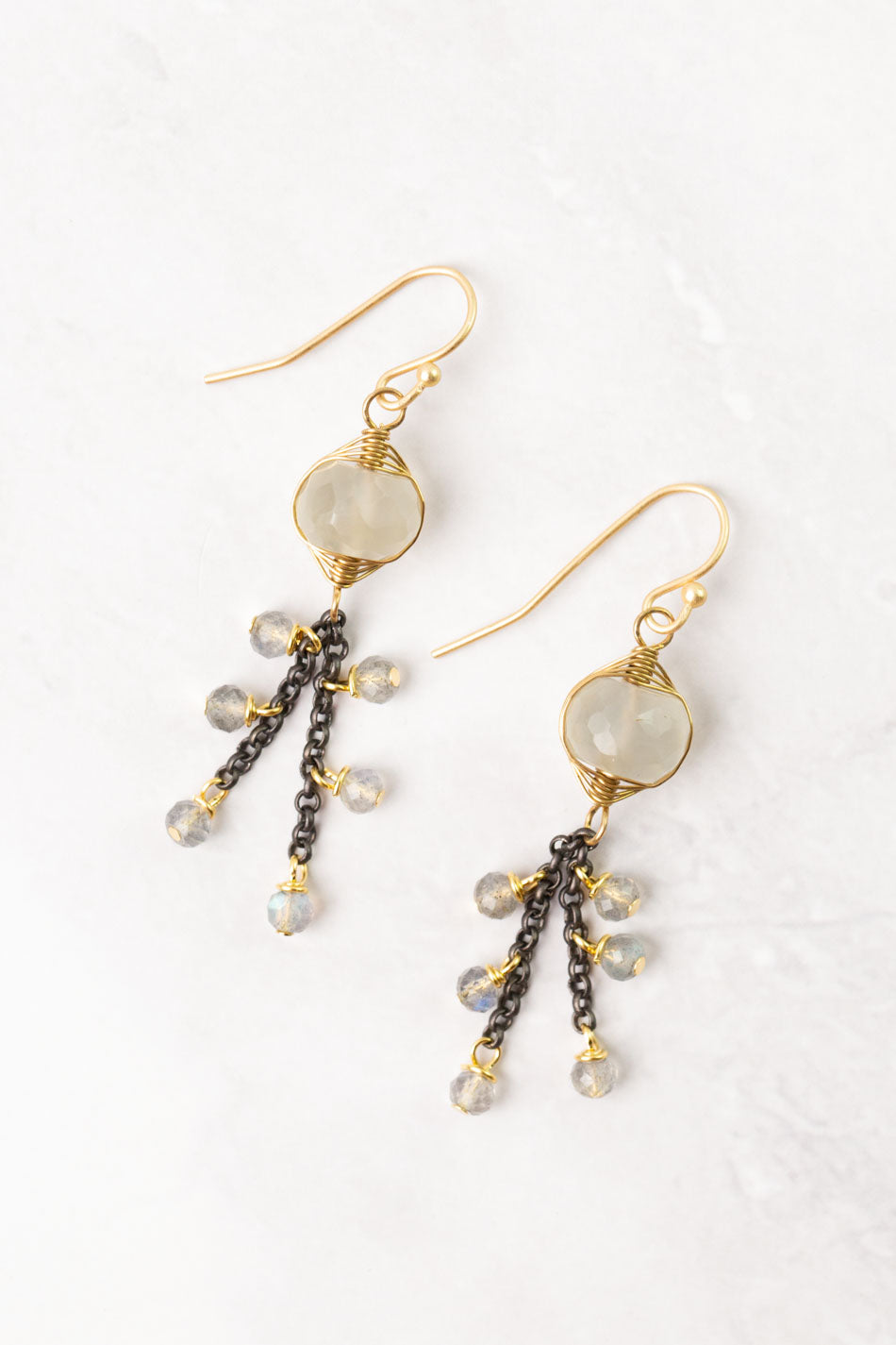 Equinox Moonstone, Labradorite Herringbone Earrings