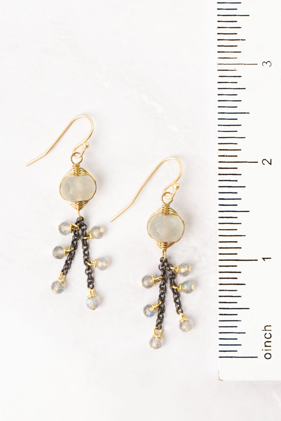 Equinox Moonstone, Labradorite Herringbone Earrings
