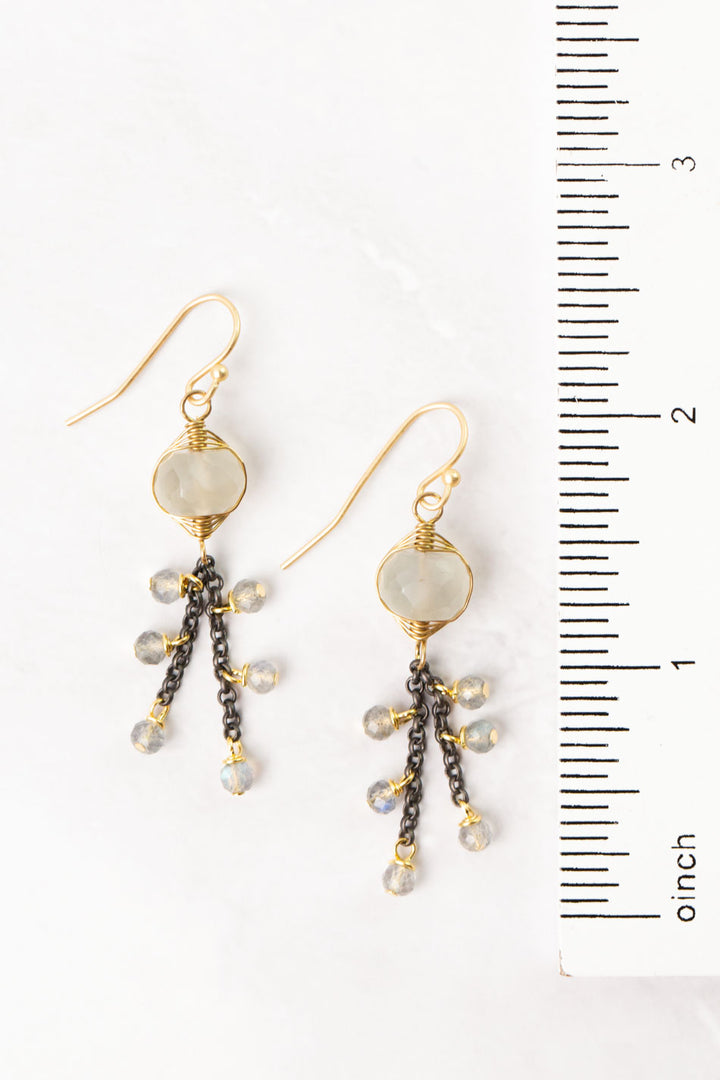 Equinox Moonstone, Labradorite Herringbone Earrings