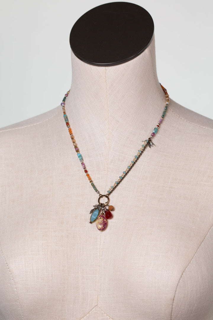 Earthen 16-18" Turquoise, Czech Glass, Spiny Oyster Cluster Necklace