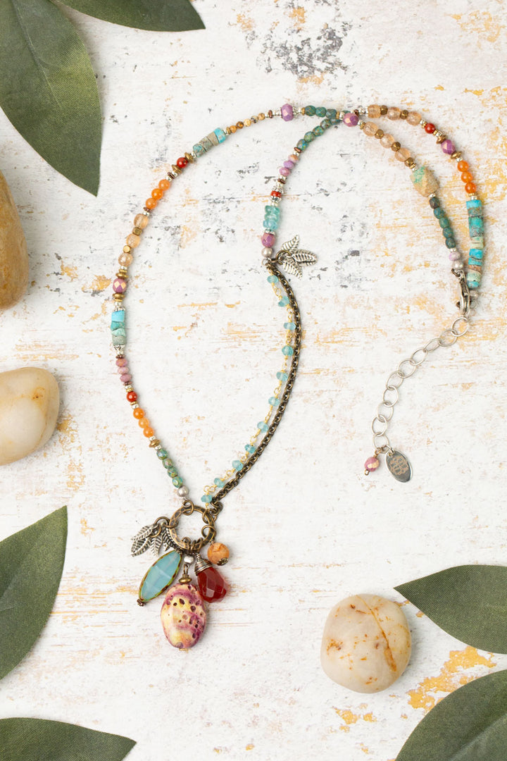 Earthen 16-18" Turquoise, Czech Glass, Spiny Oyster Cluster Necklace