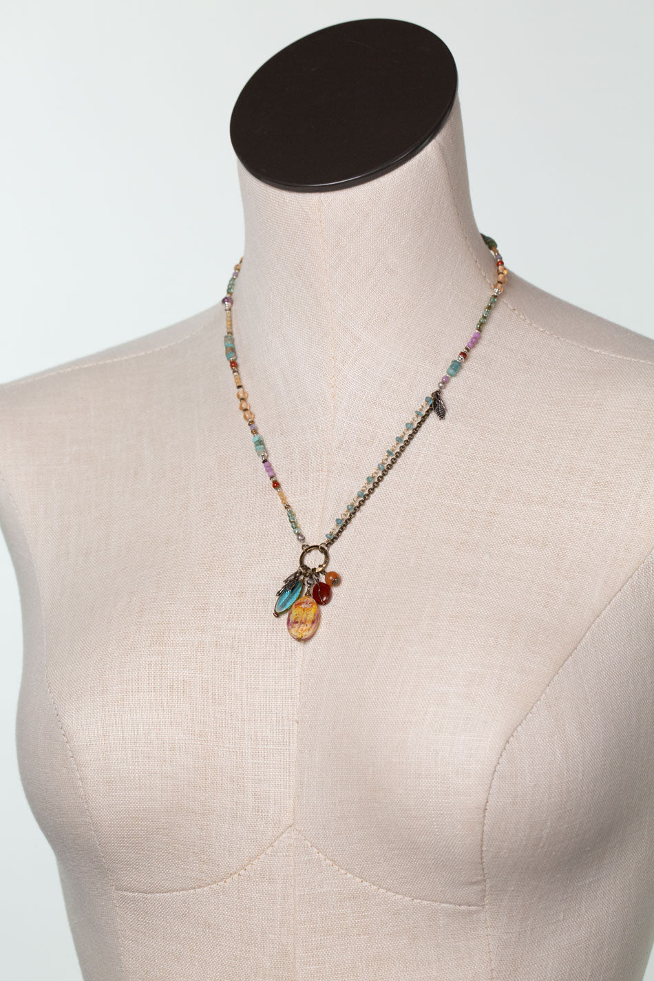 Earthen 16-18" Turquoise, Czech Glass, Spiny Oyster Cluster Necklace