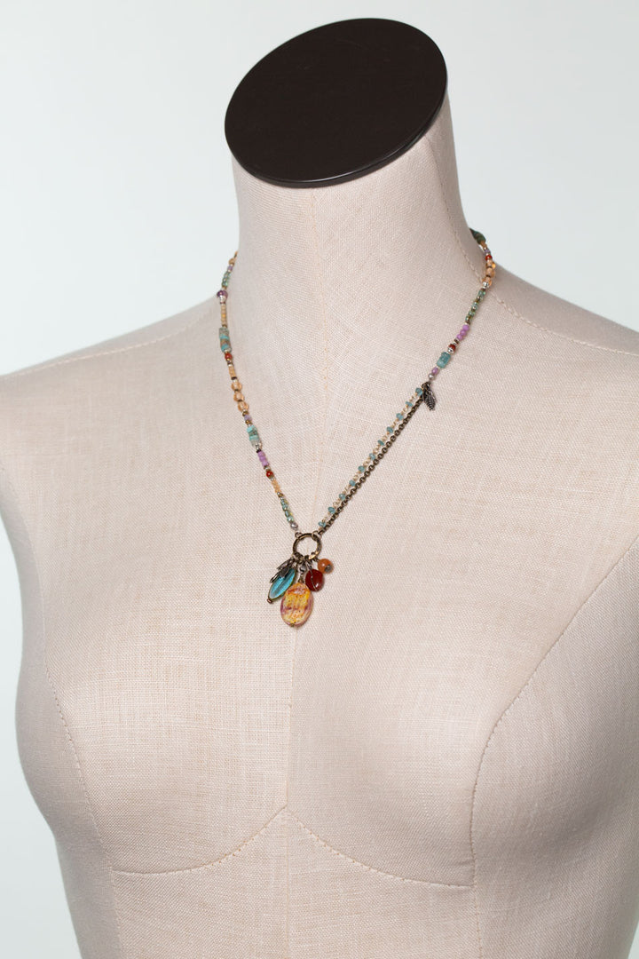 Earthen 16-18" Turquoise, Czech Glass, Spiny Oyster Cluster Necklace
