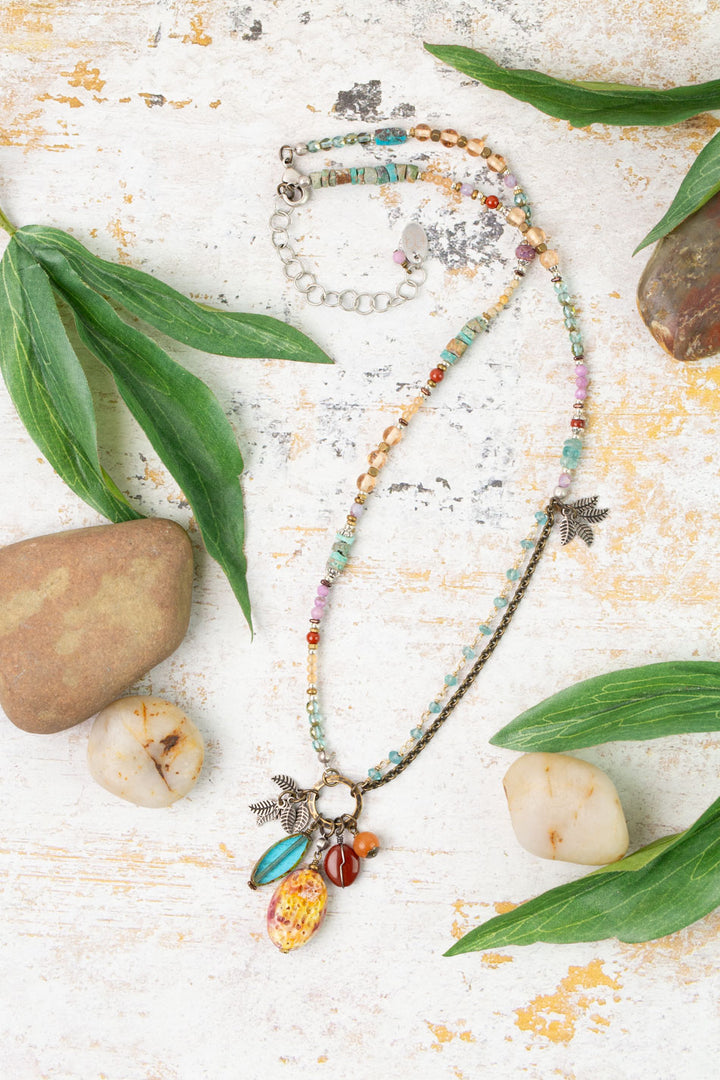 Earthen 16-18" Turquoise, Czech Glass, Spiny Oyster Cluster Necklace