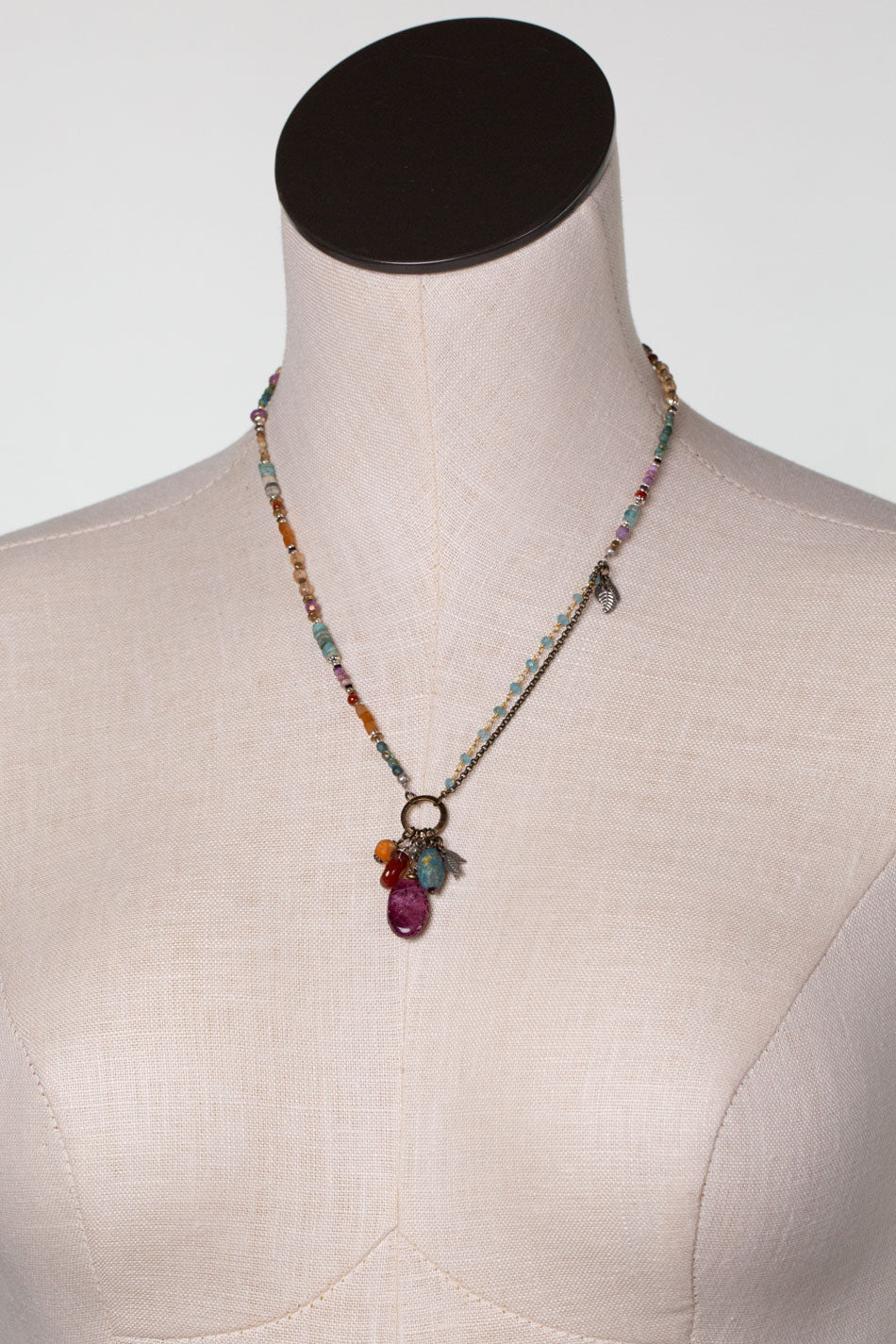 Earthen 16-18" Turquoise, Czech Glass, Spiny Oyster Cluster Necklace