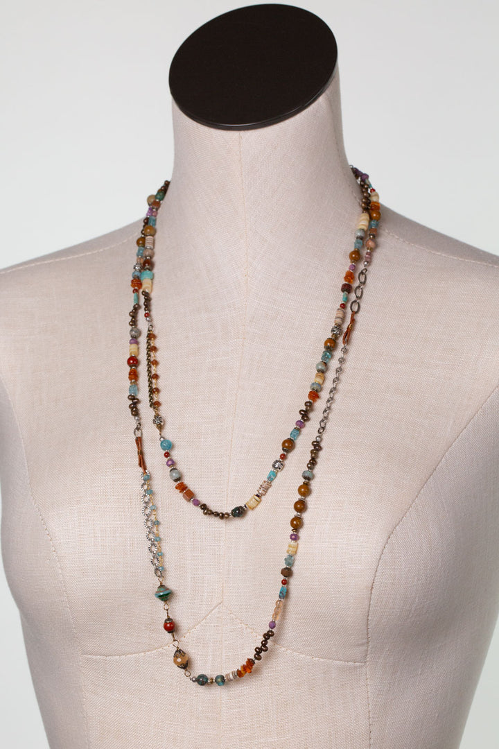 Earthen 59-61" Carnelian, Czech Glass, Turquoise Collage Necklace