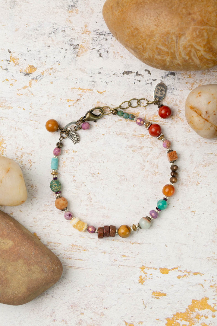 Earthen 7.5-8.5" Jasper, Czech Glass, Turquoise Simple Bracelet