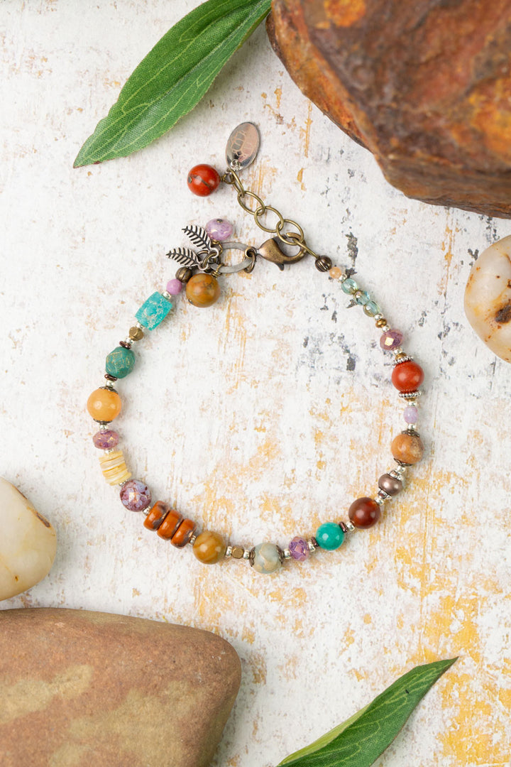 Earthen 7.5-8.5" Jasper, Czech Glass, Turquoise Simple Bracelet