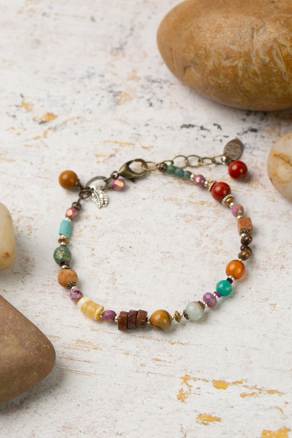 Earthen 7.5-8.5" Jasper, Czech Glass, Turquoise Simple Bracelet