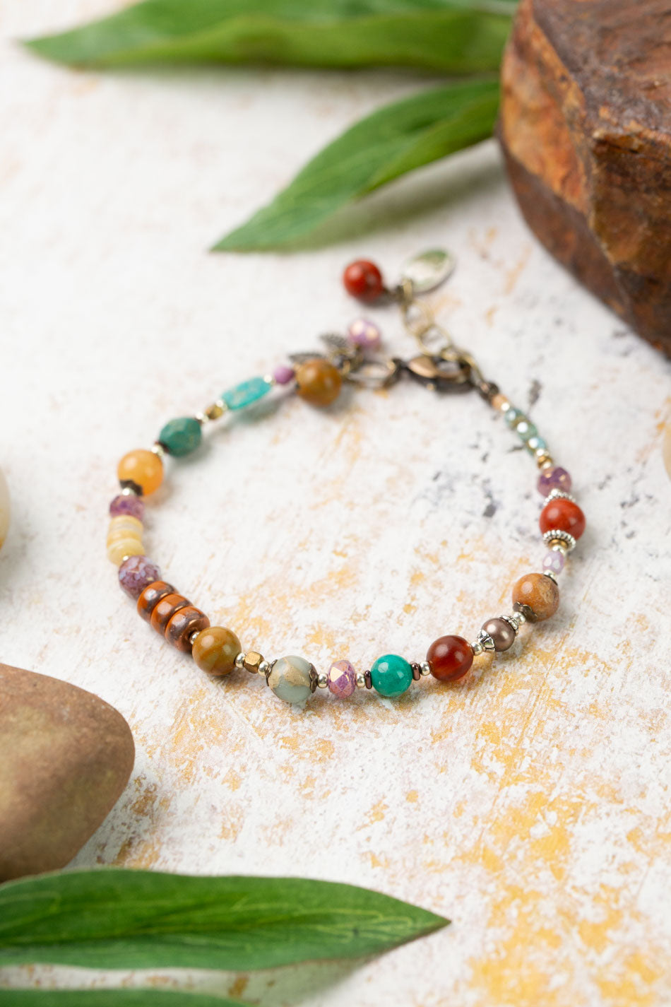 Earthen 7.5-8.5" Jasper, Czech Glass, Turquoise Simple Bracelet