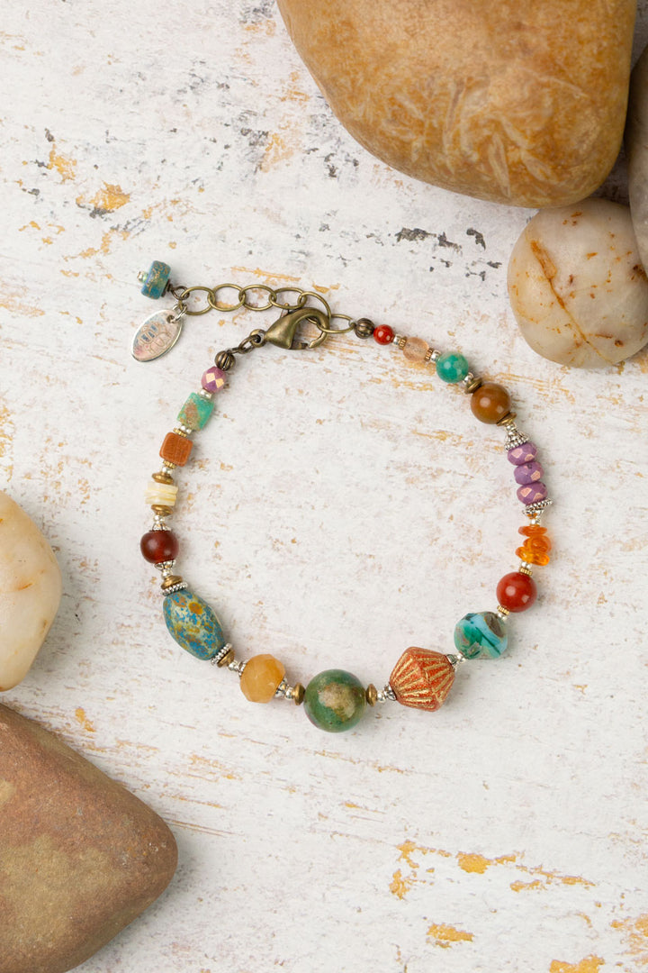 Earthen 7.5-8.5" Jasper, Czech Glass, Turquoise Simple Bracelet