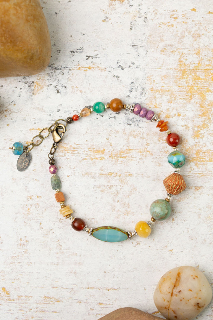 Earthen 7.5-8.5" Jasper, Czech Glass, Turquoise Simple Bracelet