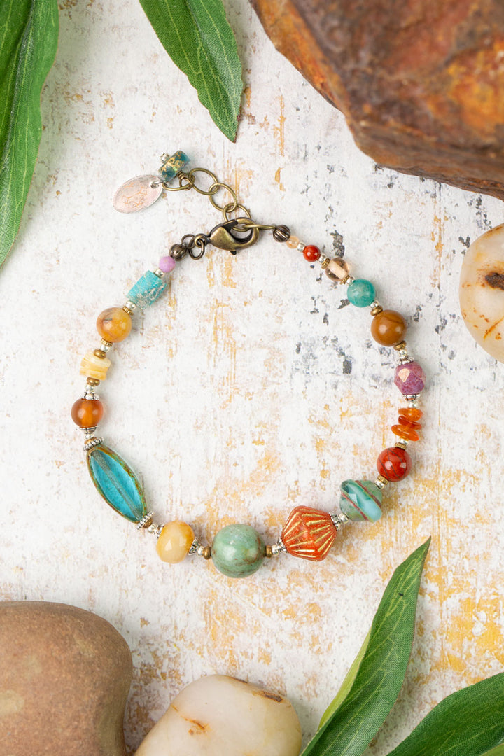 Earthen 7.5-8.5" Jasper, Czech Glass, Turquoise Simple Bracelet