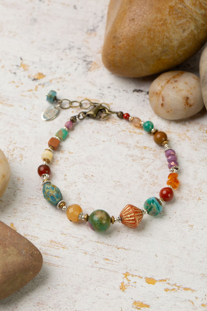 Earthen 7.5-8.5" Jasper, Czech Glass, Turquoise Simple Bracelet