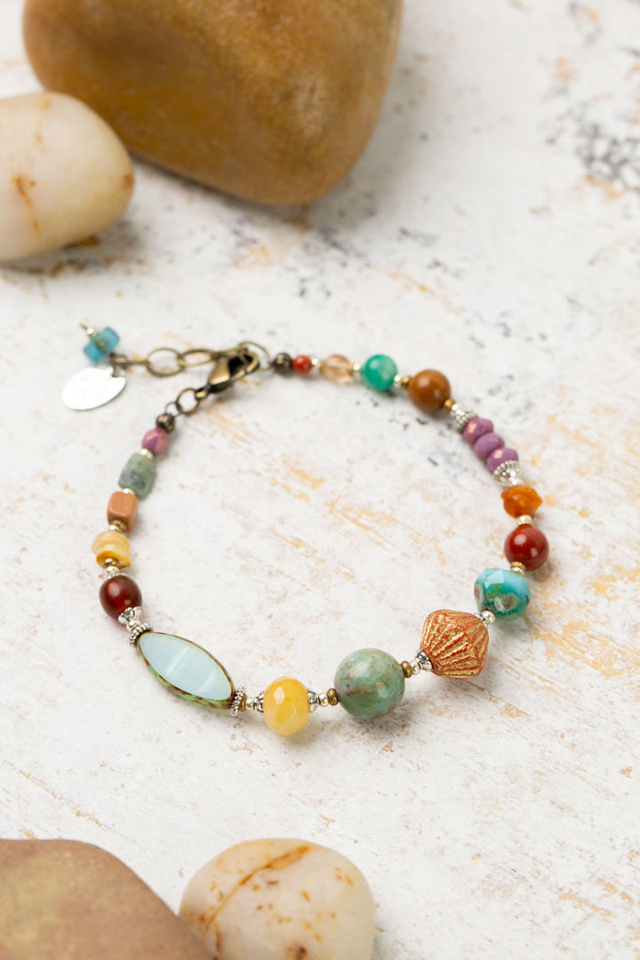 Earthen 7.5-8.5" Jasper, Czech Glass, Turquoise Simple Bracelet