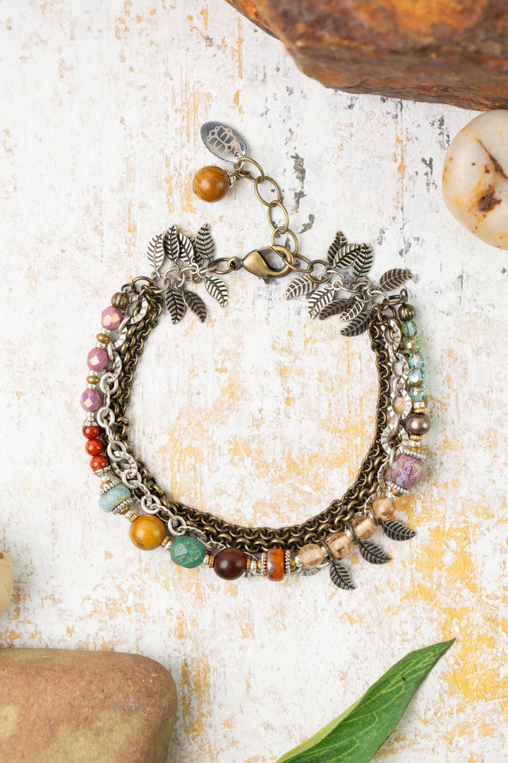 Earthen 7.5-8.5" Jasper, Czech Glass Multistrand Bracelet