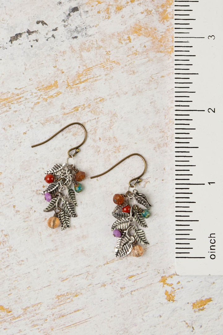 Earthen Czech Glass, Antique Silver Leaves Dangle Earrings