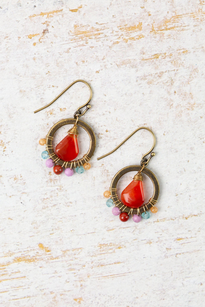 Earthen Red Jasper, Carnelian Briolette, Amazonite Statement Earrings