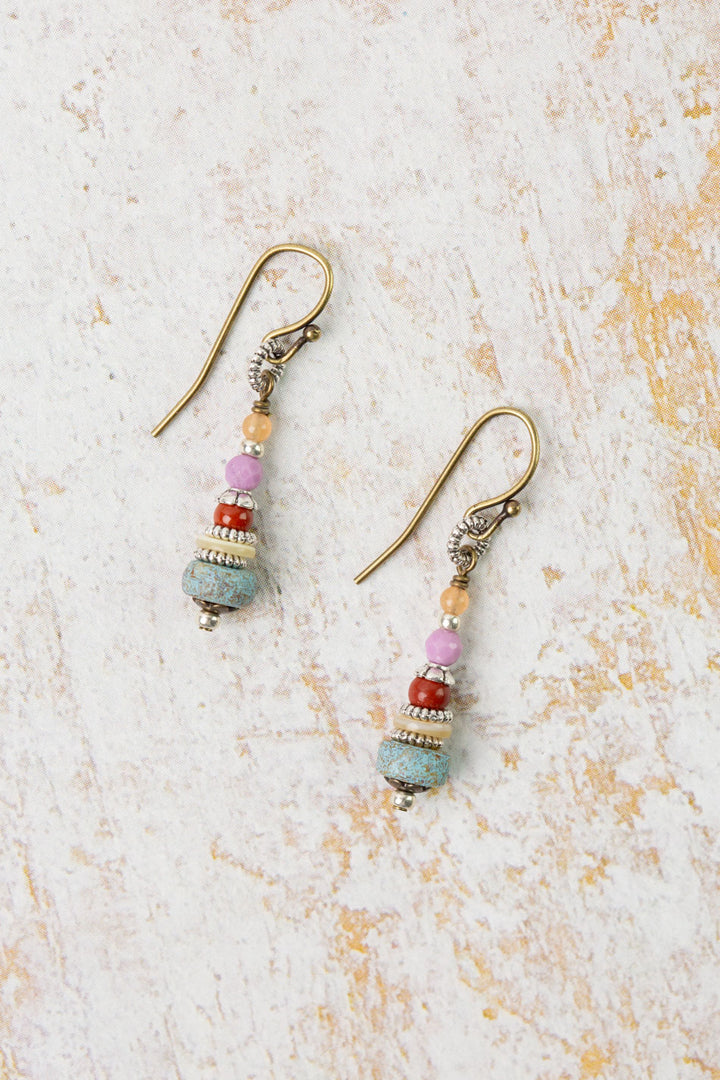 Earthen Red Jasper, Czech Glass, Shell Heishe Simple Earrings