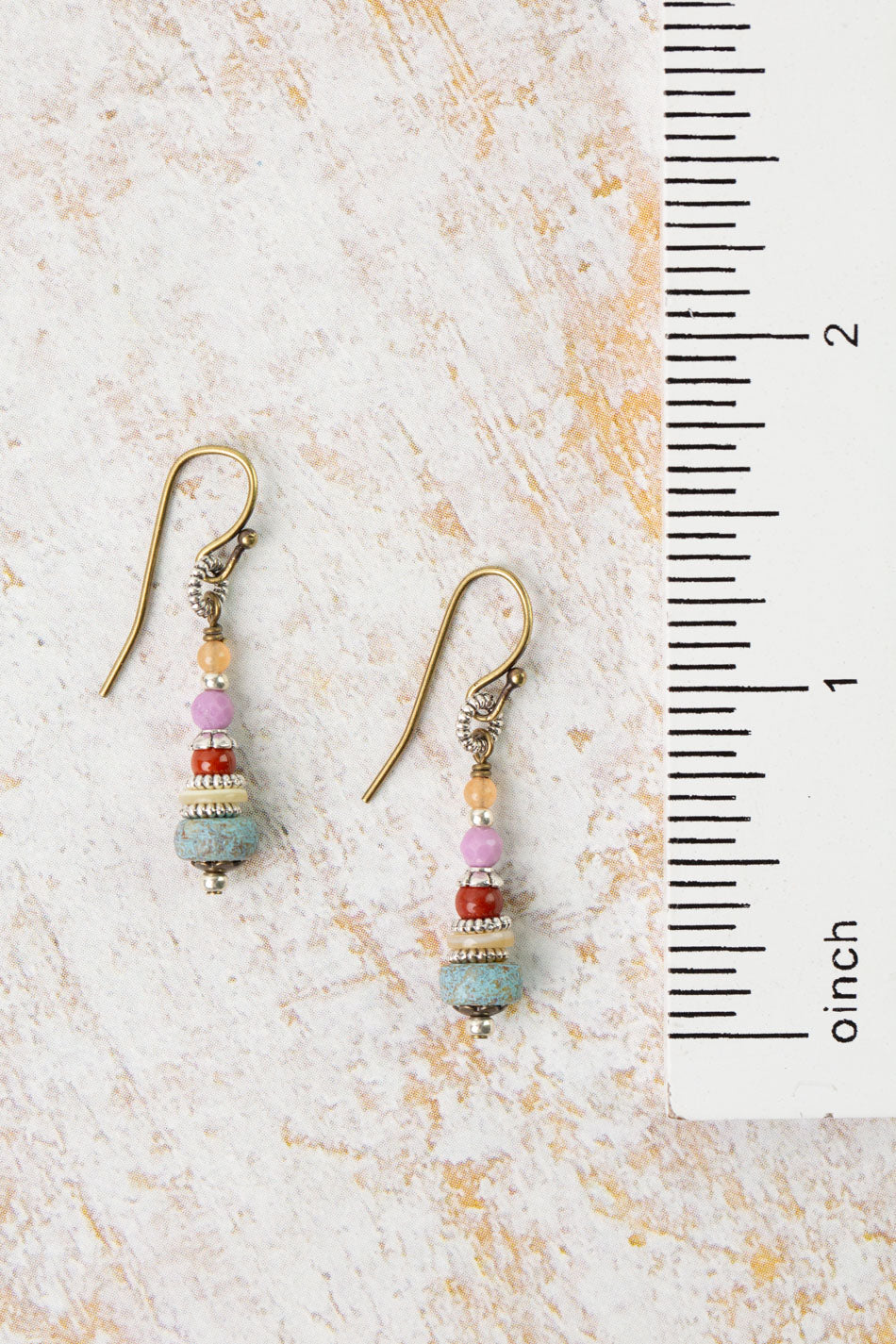 Earthen Red Jasper, Czech Glass, Shell Heishe Simple Earrings