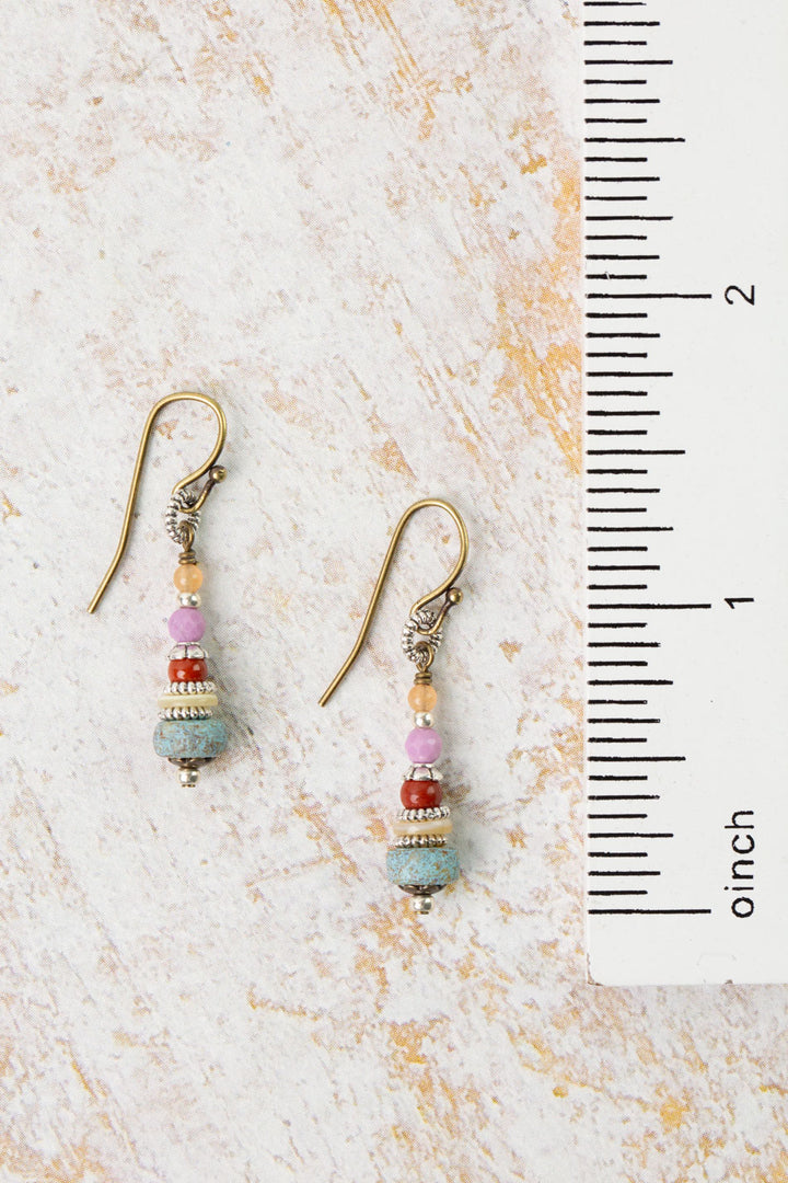 Earthen Red Jasper, Czech Glass, Shell Heishe Simple Earrings