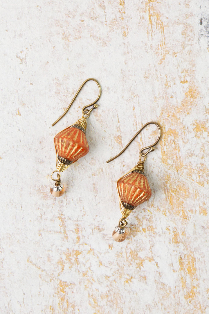 Earthen Czech Glass Herringbone Earrings