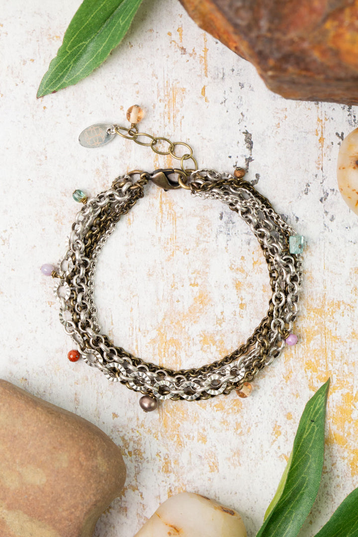 Earthen 7.5-8.5" Pearl, Czech Glass, Crystal Multistrand Bracelet