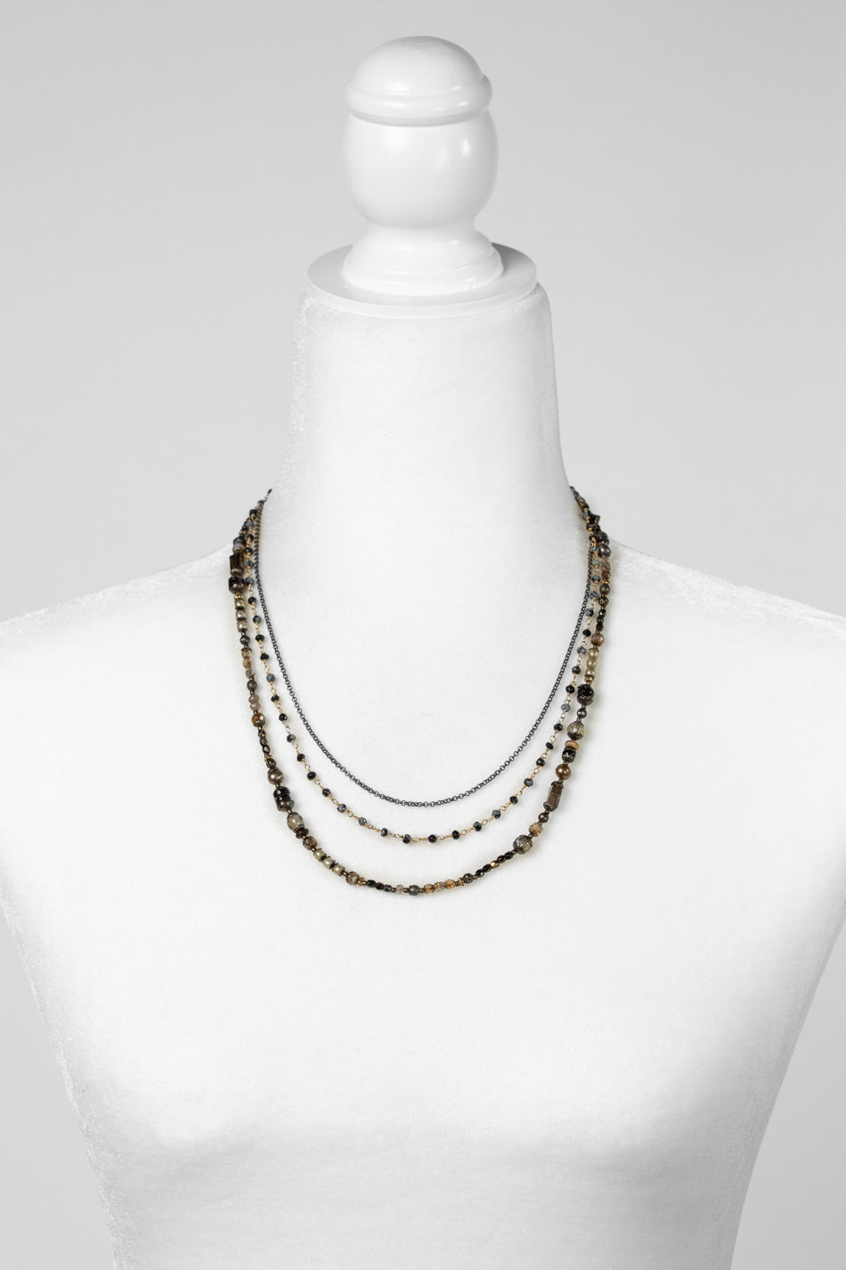 Espresso 20.5-22.5" Smokey Quartz, Czech Glass, Freshwater Pearl Multistrand Necklace