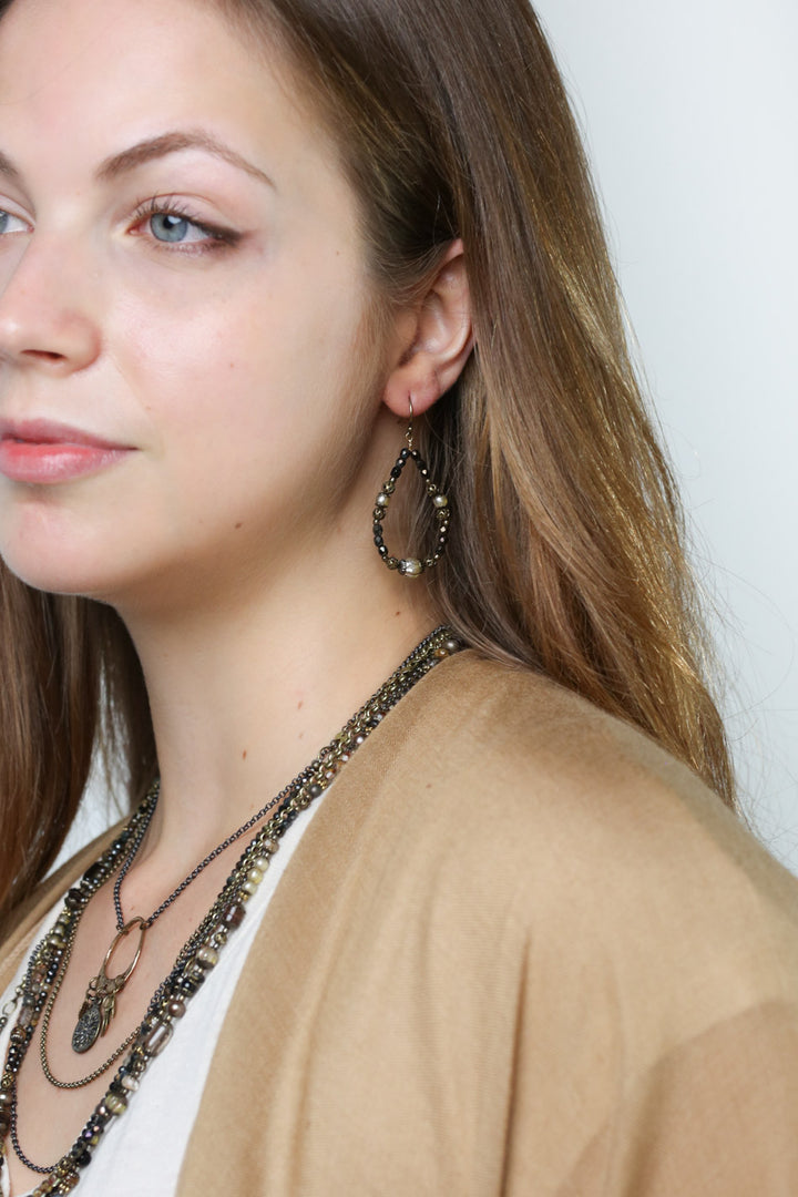 Espresso Czech Glass And Antique Brass Hoops Hoop Earrings