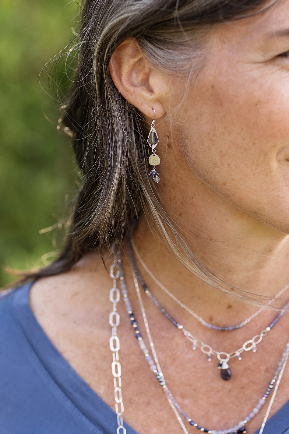 Ethereal Labradorite, Iolite, Sterling Silver With Czech Glass Herringbone Earrings