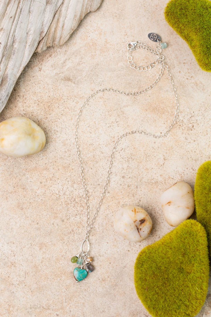Earthy Girl 16-18" Labradorite, Turquoise, Roman Glass Cluster Necklace