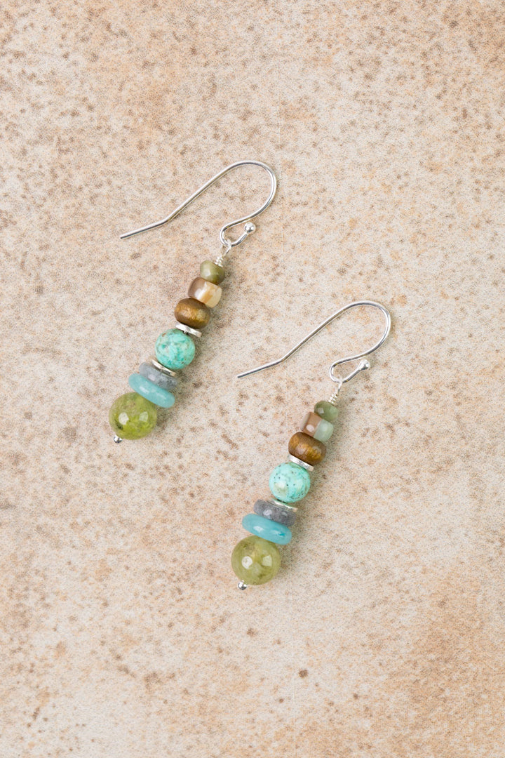 Earthy Girl Labradorite, Turquoise, Gossular Garnet Simple Earrings