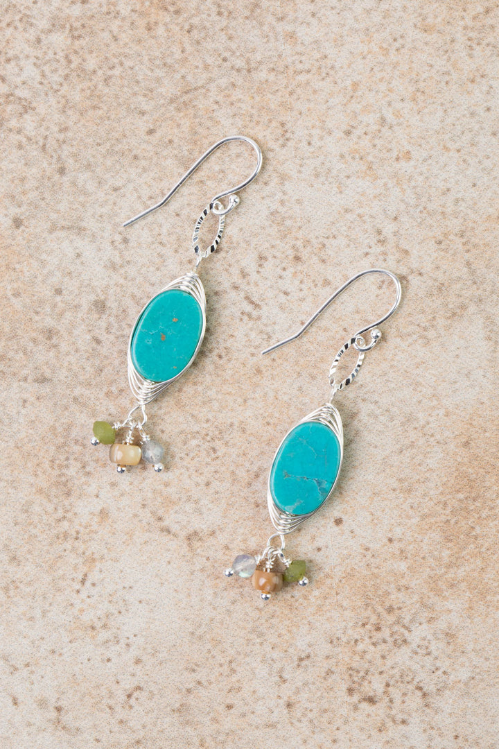 Earthy Girl Labradorite, Turquoise, Abalone Herringbone Earrings
