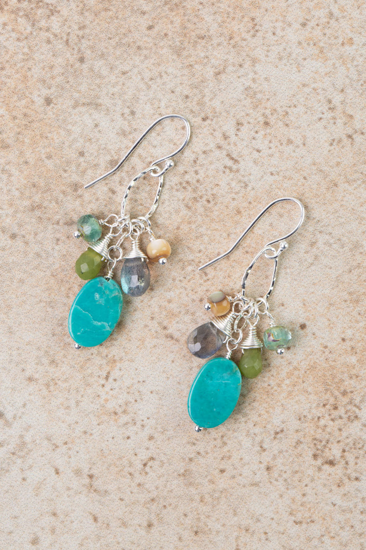 Earthy Girl Labradorite, Turquoise, Abalone Cluster Earrings