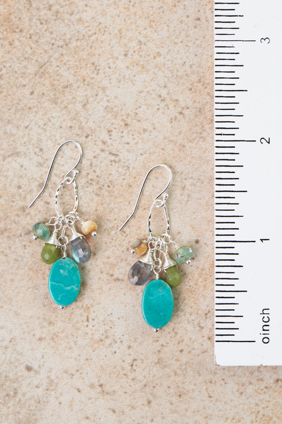 Earthy Girl Labradorite, Turquoise, Abalone Cluster Earrings