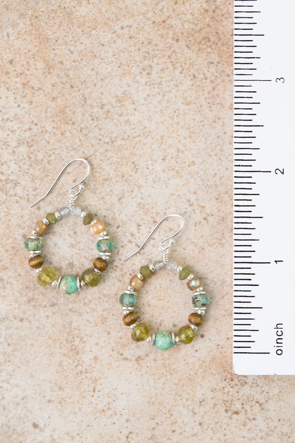 Earthy Girl Gossular Garnet, Turquoise, Wood Hoop Earrings