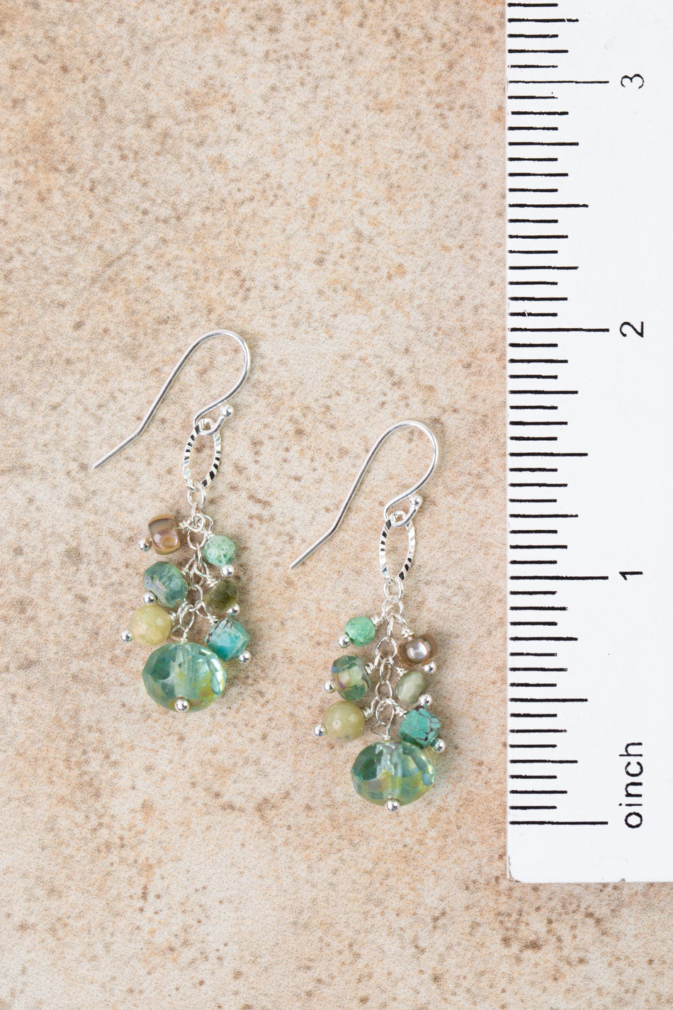 Earthy Girl Turquoise, Czech Glass, Abalone Dangle Earrings