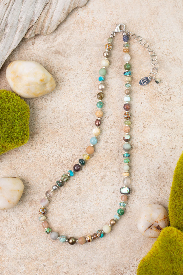 Earthy Girl 16-18" Czech Glass, Turquoise, Freshwater Pearls Collage Necklaces