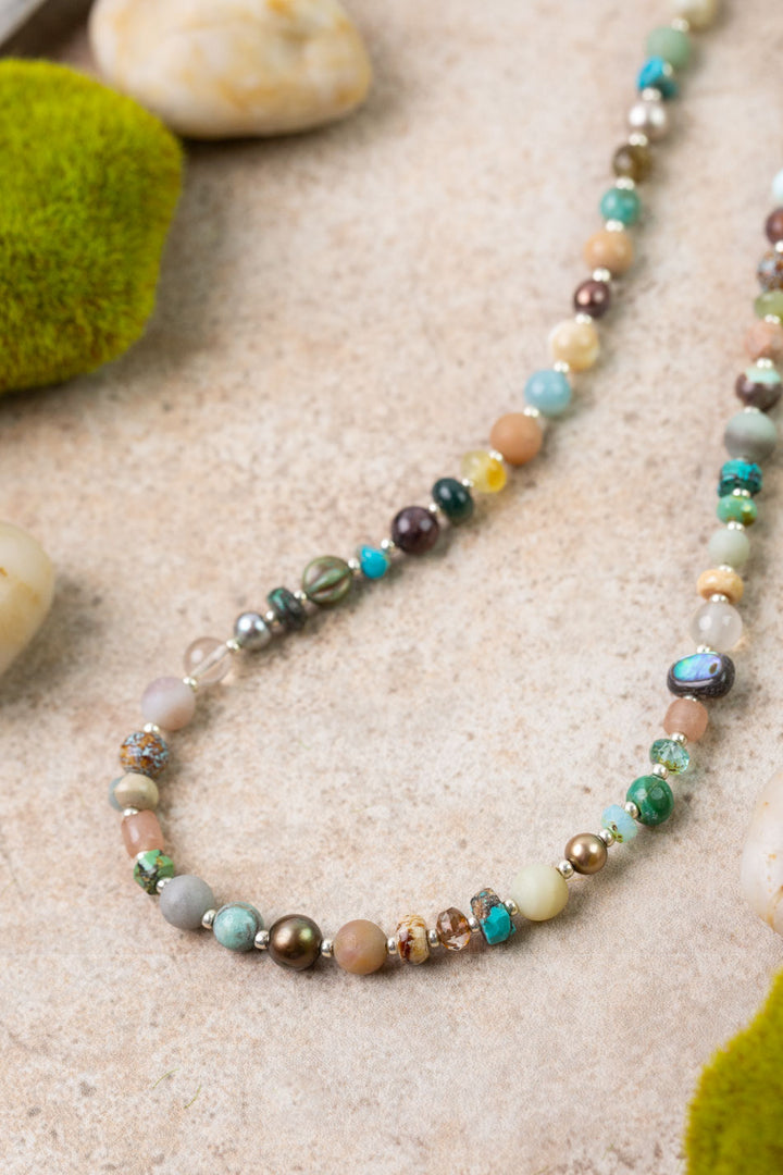 Earthy Girl 16-18" Czech Glass, Turquoise, Freshwater Pearls Collage Necklaces
