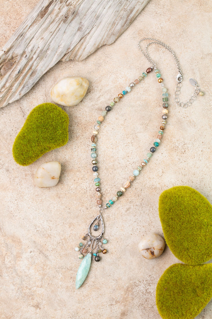 Earthy Girl 21.5-23.5" Freshwater Pearls, Amazonite, Turquoise Statement Necklaces