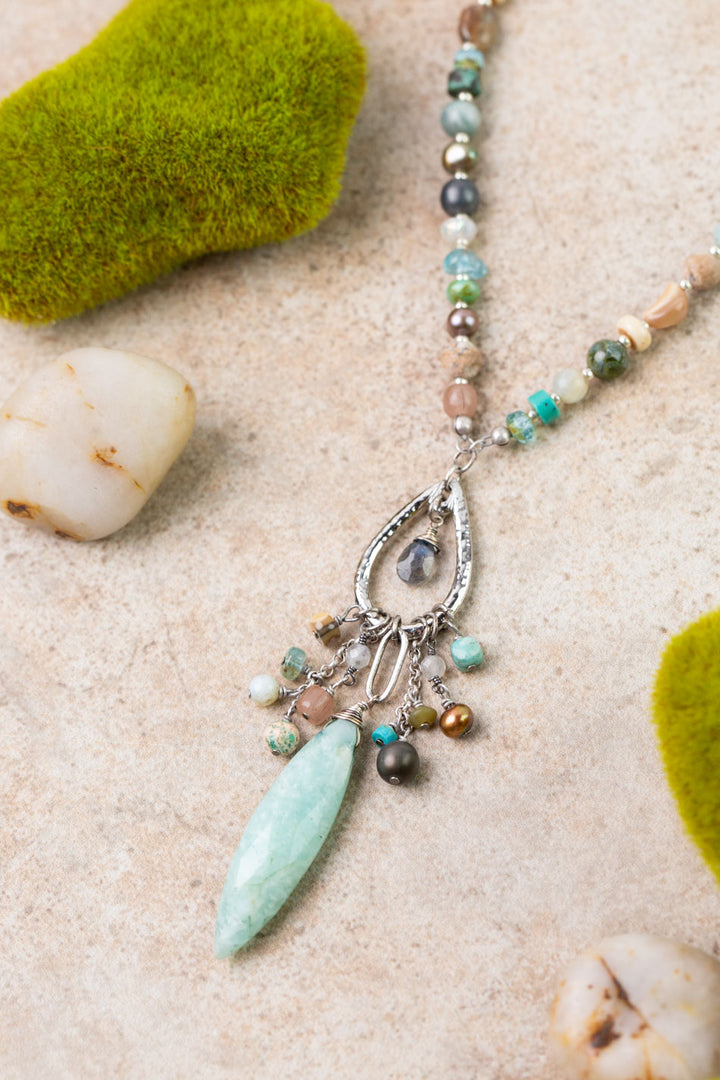 Earthy Girl 21.5-23.5" Freshwater Pearls, Amazonite, Turquoise Statement Necklaces