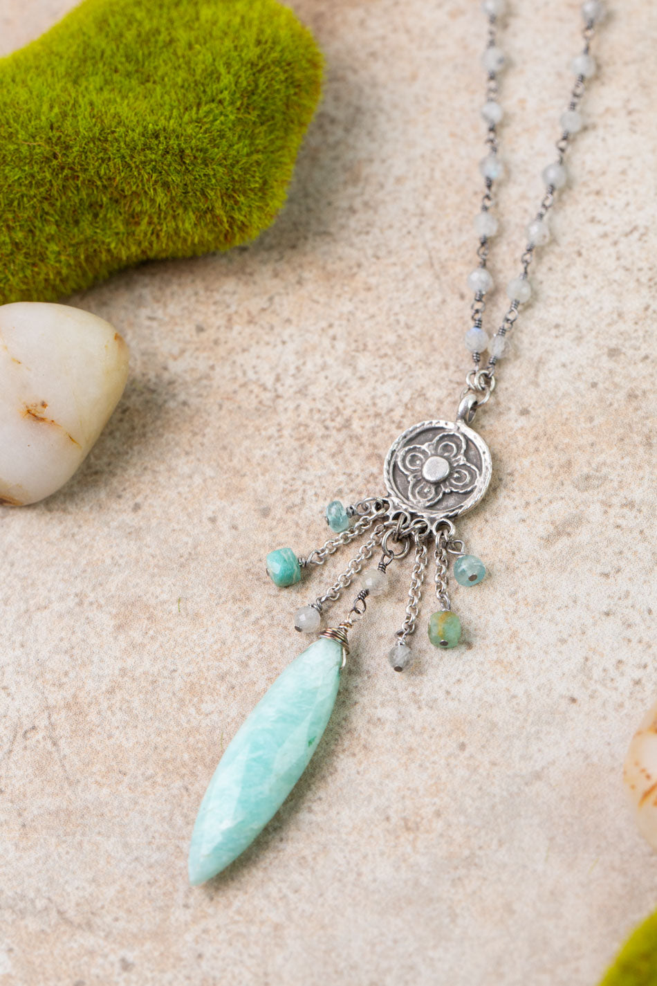 Earthy Girl 21-23" Labradorite, Amazonite, Apatite Statement Necklaces