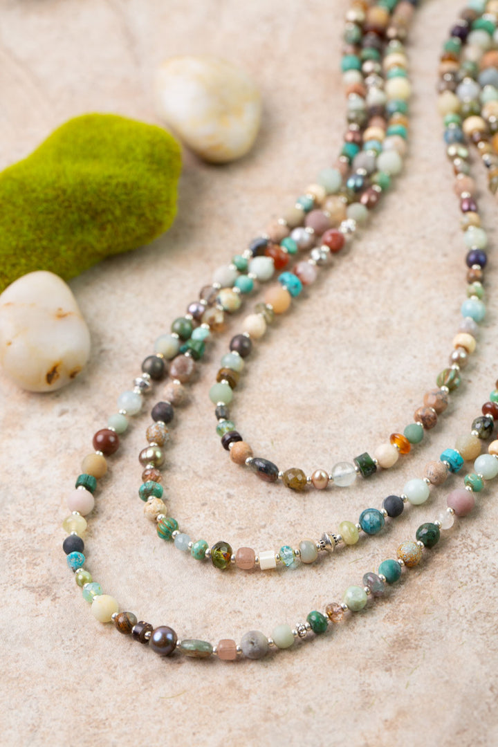 Earthy Girl 21-23" Freshwater Pearls, Turquoise, Czech Glass Collage Necklaces