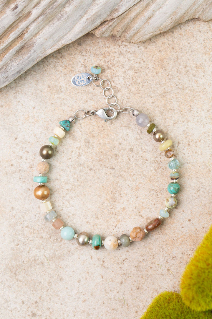 Earthy Girl 7.5-8.5" Freshwater Pearl, Turquoise Collage Bracelets